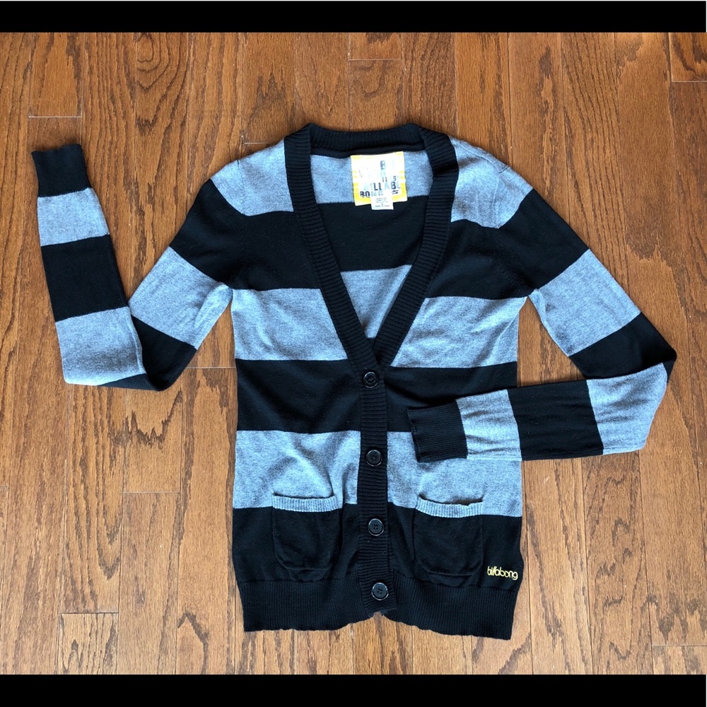 Billabong Cardigan - Black and Grey Striped